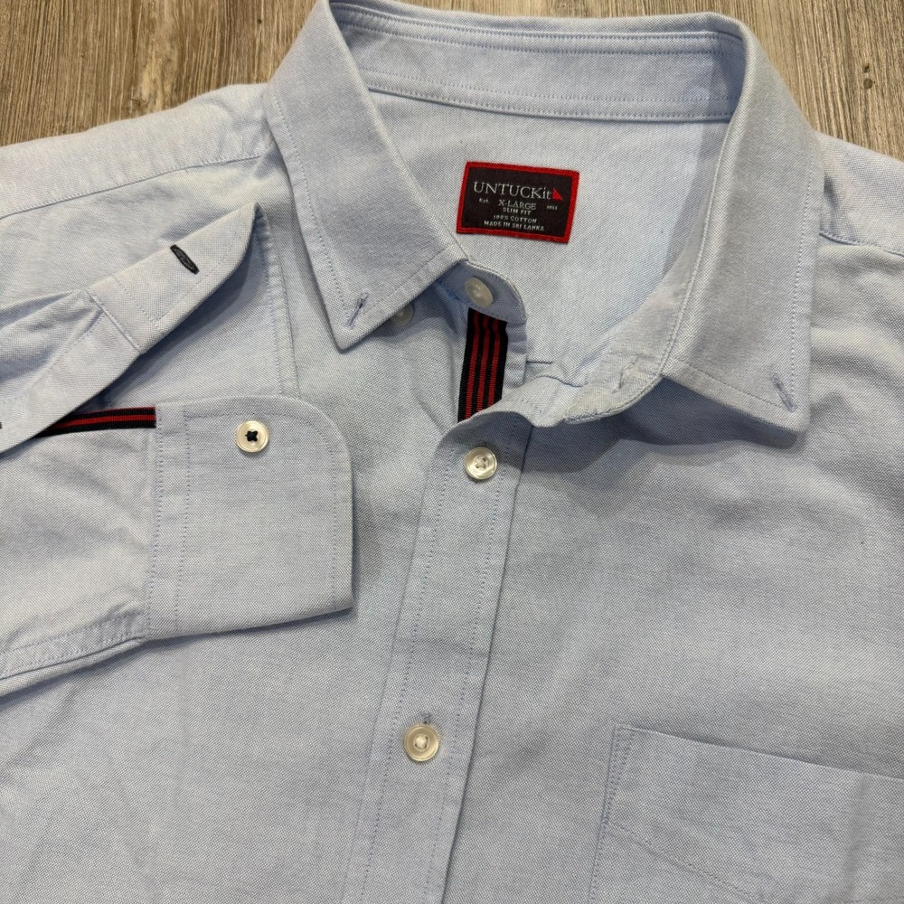 UNTUCKit Mens XL Rioja Slim Fit Cotton Dress Shirt Blue